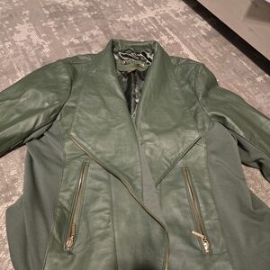 IMAN Green Leather Jacket with Silver Accents